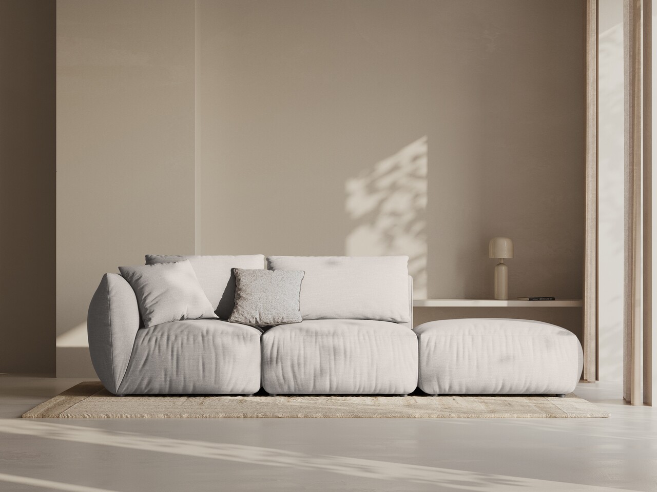 Canapea modulara 3 locuri cotiera dreapta, Chris-259, Micadoni Home, 315x100x80 cm, tesatura structurata chenille, natural - imagine 7
